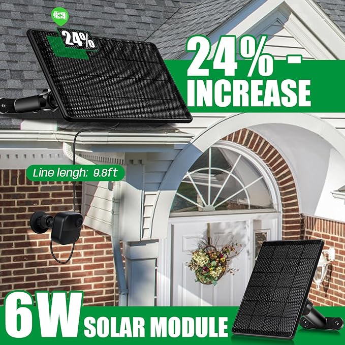 6W Solar Panel for Blink Camera Solar Charger with Battery Compatible with Blink Outdoor 4(4th Gen)/(3rd Gen) XT3/XT2/XT Camera with USB-C to Micro USB Port Adapter 9.8ft Cable IP66 Waterproof