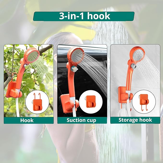 Portable Camping Shower 6000mAh Rechargeable - Outdoor Camp Shower Pump with Intelligent Digital Display for Hiking Travel Pet Bath Car Washing - Filtered Shower Head Multiple Spray Modes