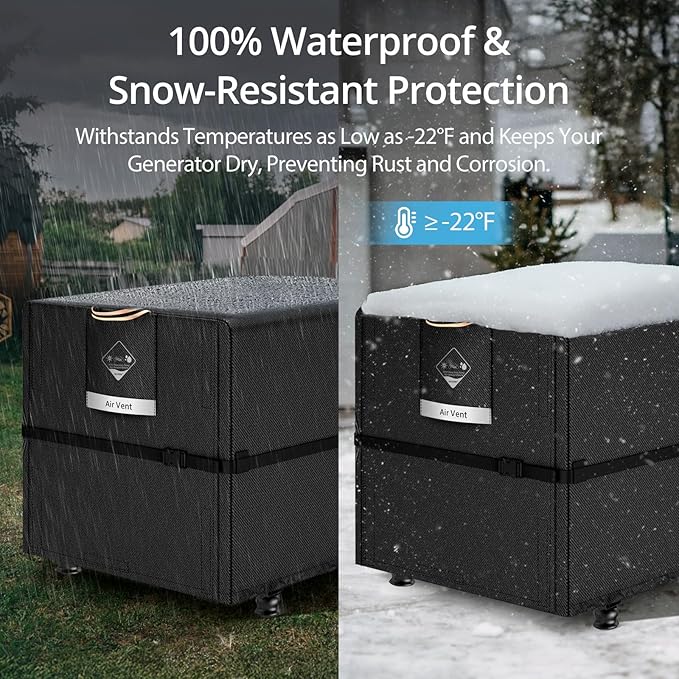 QH.HOME Waterproof Generator Cover 32x24x24 inch 900D Heavy Duty Oxford with Secure Windproof Buckle- for Most Generators 5000-10000 Watt Black