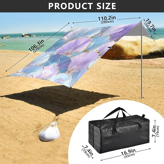 ALAZA Seashell Pattern Beach Tent Sun Shelter Portable Canopy Sunshade for Outdoor Camping Picnics Backyard Fun 10x9 ft