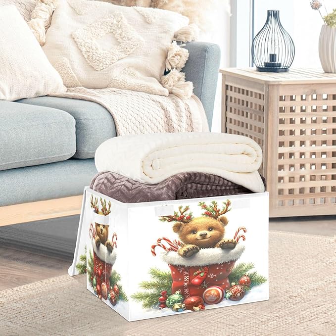 Christmas Baskets Collapsible Storage Bins with Lids Christmas Bear Storage Boxes Clothes Baskets for Organizing