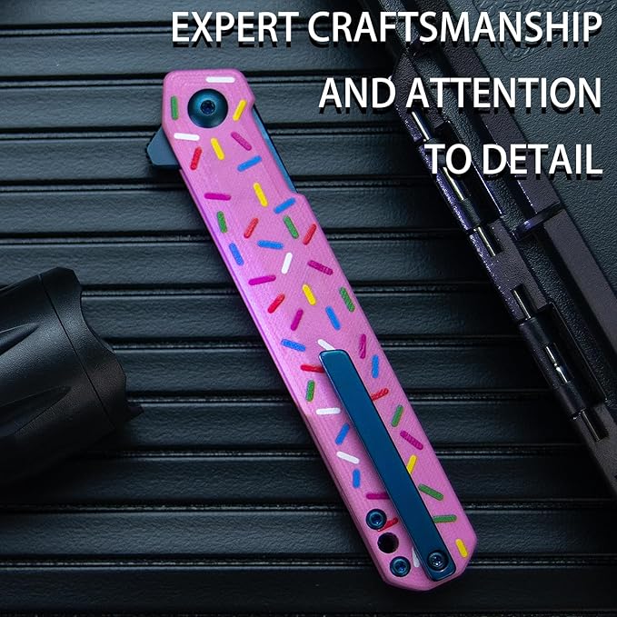 BELLIA BORS EDC Donut Folding Pocket Knife D2 Steel Blade with Anti-slip Handle Pocket Clip Outdoor Camping Hunting Fishing