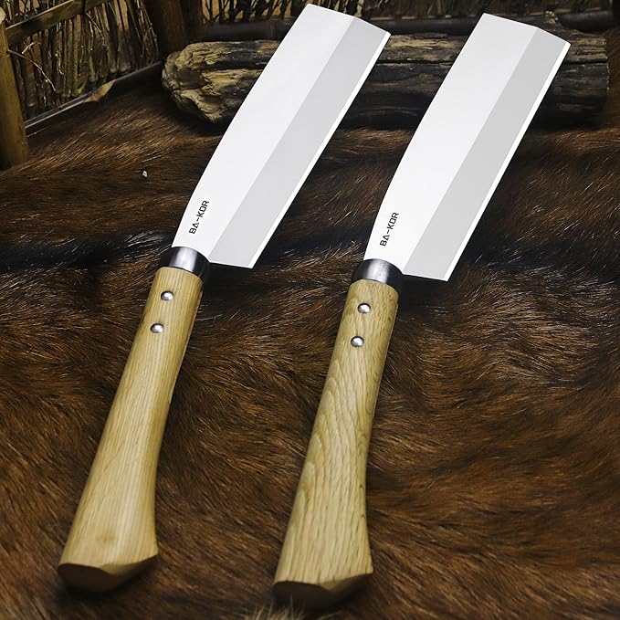 BA-KOR (Pioneer ) (15) DC53 steel 6mm thickened full Tang fixed knife+ Wooden sheath &amp(5.9IN) Cerium Igniter suitable for outdoor hunting cutting chopping camping obstacle removal explorati