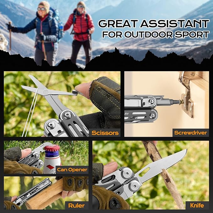 BIBURY Multitools BI2038C 22-in-1 Stainless Steel Pocket Knife with Scissors Foldable Self-locking EDC Multi tools Pliers with Sheath for Outdoor Hunting Survival Camping Simple Repair