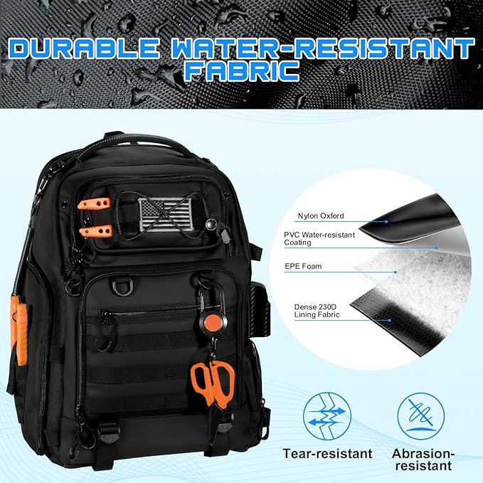 50L Fishing Tackle Backpack with Removable Lure WrapsInclude (4) 3600 Tackle Boxes 2 Rod Holders Storage Fishing Gear and Equipment