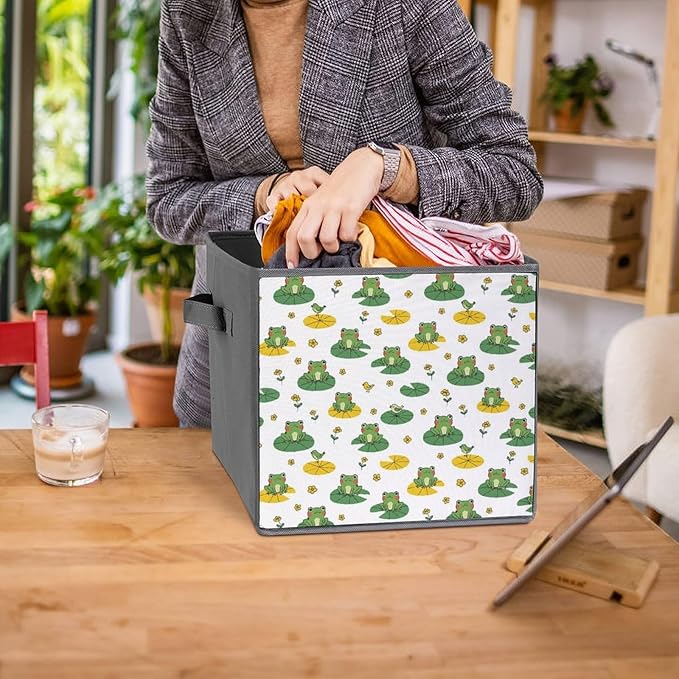 Foldable Storage Bins with Handles Cute Frogs Sturdy Collapsible Cube Box for Organizing Blankets Towels Toys Ideal for Home &amp Closet Use