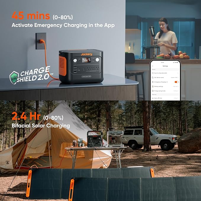 Jackery Solar Generator 1000 v2 with 200W Solar Panel1070Wh Portable Power Station LiFePO4 Battery1500W AC/100W USB-C Output 1Hr Fast Charge for OutdoorOff-Grid LivingRVEmergency