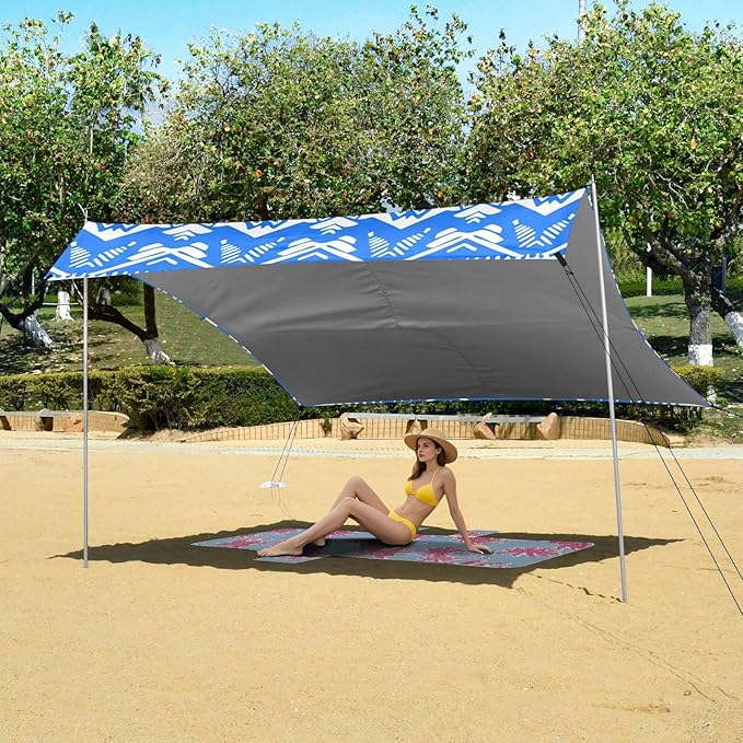 Beach Canopy with Windproof Ropes &amp Sandbags Beach Tent Sun Shade Sun Shelter for Camping Trips Fishing Backyard Fun or Picnics Boho Tribal Aztec