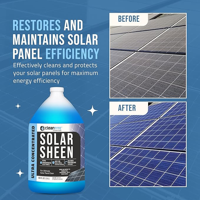 Solar Panel Cleaner 1 Gallon (Makes 512 G) - Super Concentrated Cleaning Solution for Glass Metal Wood &amp Plastic - Remove Oil Fingerprint &amp Water Spots - Multipurpose Solar Panel Cleaning