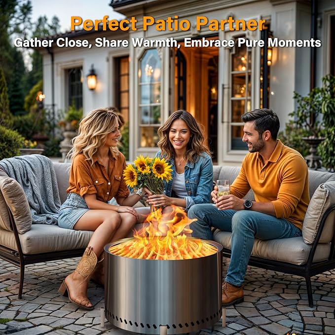 HGD 28 Inch Smokeless Firepit Large Stainless Steel Fire Pit Wood Burning Firepit for Patio Garden Picnic