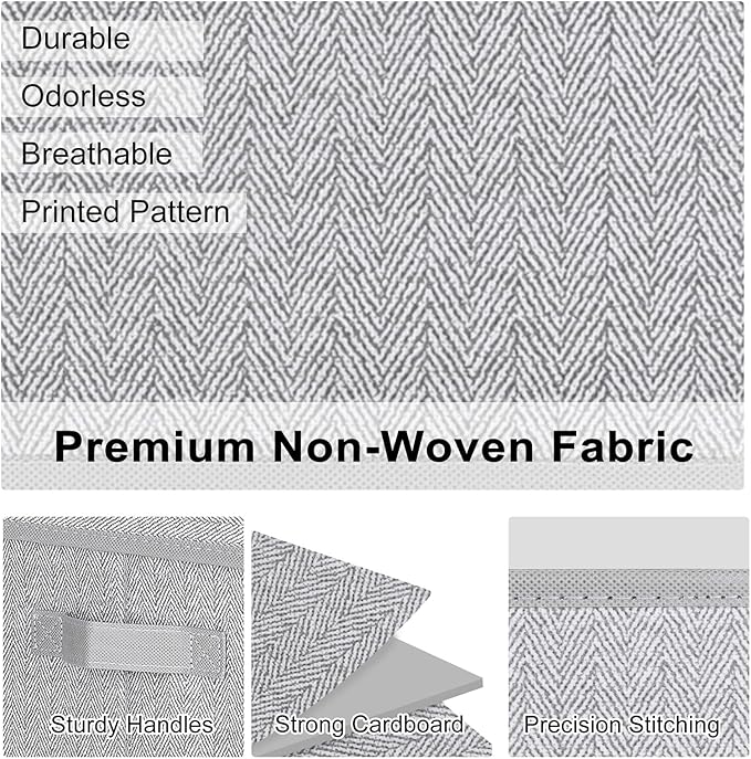 WUIKE 3 Pack Extra Large Foldable Storage Bins with Lids Fabric Storage Bins for Home and Closet Organization Herringbone Gray