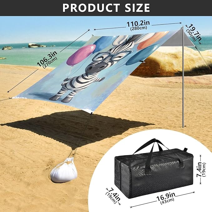 ALAZA Cute Party Zebra Balloon Beach Tent Sun Shelter Portable Canopy Sunshade for Outdoor Camping Picnics Backyard Fun 10x9 ft