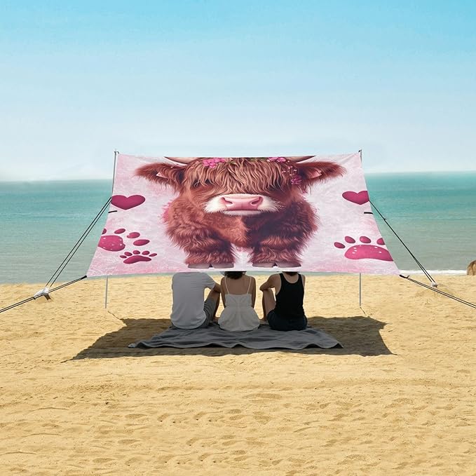 ALAZA High and Low Cattle Footprints Heart Beach Tent Sun Shelter Portable Canopy Sunshade for Outdoor Camping Picnics Backyard Fun 10x9 ft
