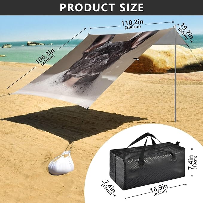 ALAZA French Bulldog Take A Bath Cute Dog Beach Tent Sun Shelter Portable Canopy Sunshade for Outdoor Camping Picnics Backyard Fun 10x9 ft
