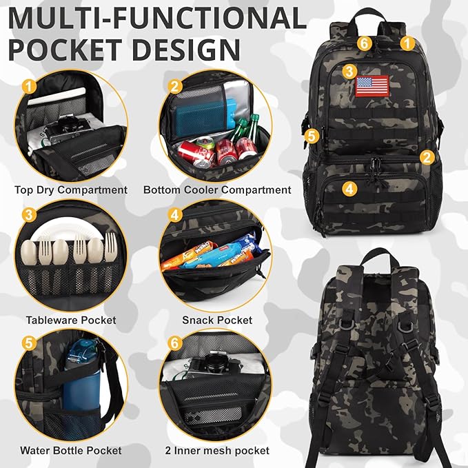 Tactical Double Deck Cooler Backpack for MenLarge Lunch Backpack with 2 CompartmentSoft Cooler Bag