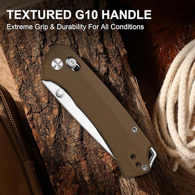 Kizer T1 CD EDC Pocket Knife 3.2 Nitro-V Steel Drop Point Folding Knives with Brown G10 Handle Sided Thumb Studs Opener Clutch Lock for Camping Hiking Fishing V3490.2CA2