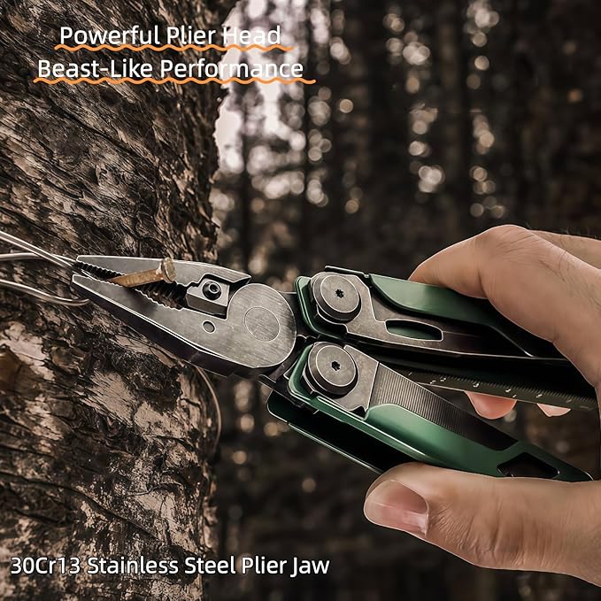 Multitool 16-in-1 Full-Size Lightweight EDC Multi-Purpose Pliers Pocket Knife Scissors Tactical Gear Tools Gifts for Guys Equipment for Emergencies Hiking and Outdoor Camping (Blue)