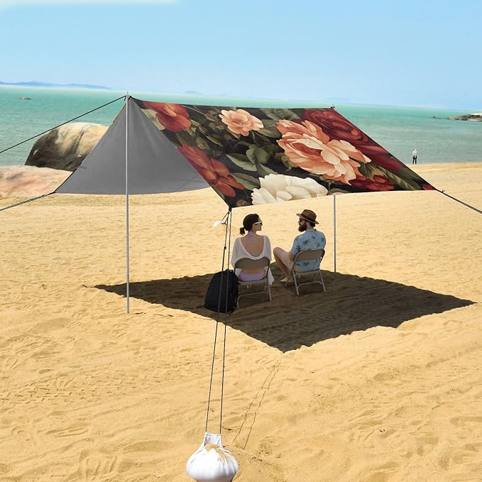 ALAZA Red Roses and Flower Beach Tent Sun Shelter Portable Canopy Sunshade for Outdoor Camping Picnics Backyard Fun 10x9 ft