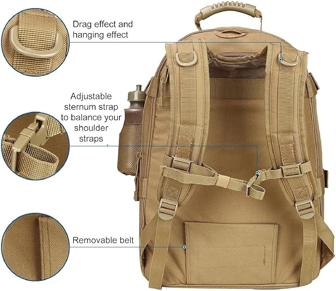 APLUSH Large Tactical Backpack for MenOutdoor Waterproof Rucksack for Travel WorkCampingHuntingHikingSportsBlack aOne Size