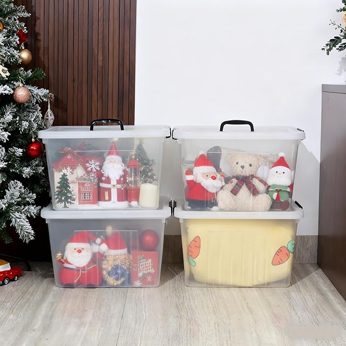 Xyskin 4 Pack Latching Box Storage Bins with Lids Clear Plastic 18 Quart Heavy-Duty Organizing Containers for Closet Bathroom and Office