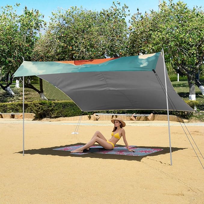 ALAZA Labrador on Vacation Umbrella Beach Tent Sun Shelter Portable Canopy Sunshade for Outdoor Camping Picnics Backyard Fun 10x9 ft