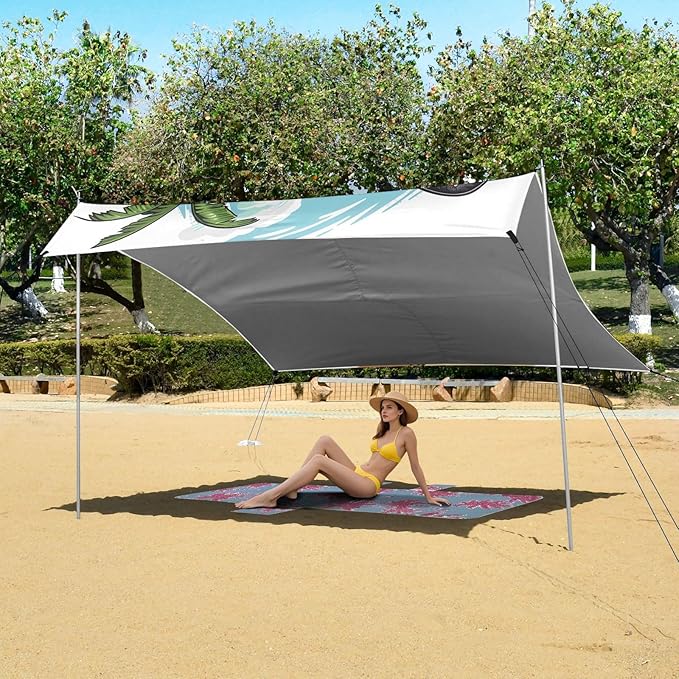 ALAZA Pirate Parrot Beach Tent Sun Shelter UPF50+ Protection Beach Shade Canopy w/ 4 Sandbags for Outdoor Camping Fishing Backyard Fun Picnic 10x9 ft