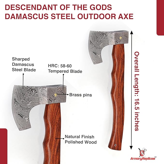 Armory Replicas Descendant of The Gods Damascus Steel Functional Bearded Outdoor Axe