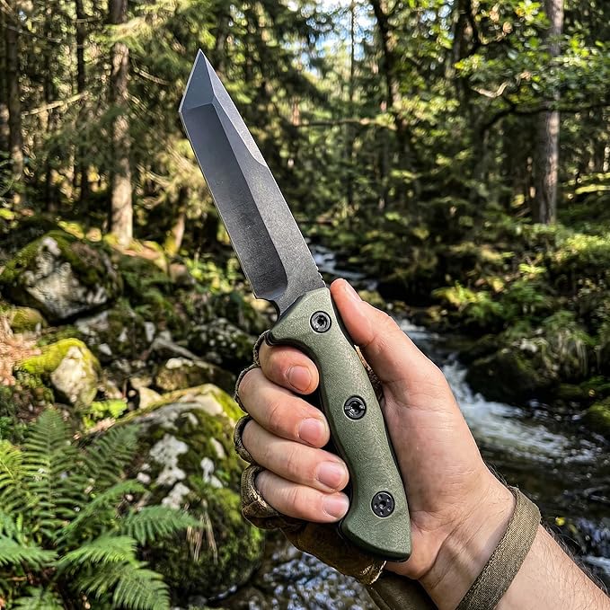 10 Fixed Blade Survival Knife with ABS Sheath - High Hardness Stainless Steel Tanto Blade Outdoor Utility Tool for Camping Hiking &amp Bushcraft - Ergonomic Lightweight Gear Black/Green (green)