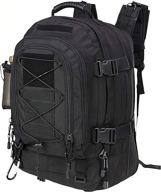 Large Tactical Military Backpack for Men - Molle DIY System Bag for Travel Work Camping Hunting &amp Hiking (Black)