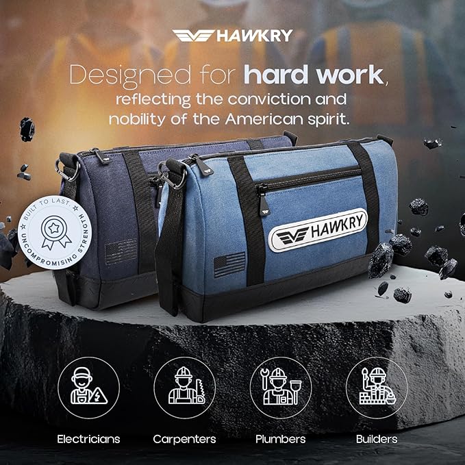 HAWKRY Heavy Duty Canvas Tool Bag Set of 2 – Waterproof Canvas Zipper Pouch Garden Tool Bag Construction Bags Heavy Duty Small Zipper Pouch Motorcycle Tool Multipurpose Fishing Bag