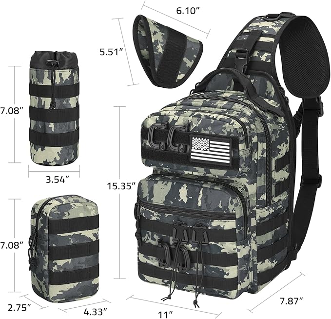 CVLIFE Tactical Sling Bag Backpack for Men Military Shoulder Sling Bag Molle Army Assault Detachable Tactical Bag with Bottle Holder Concealed Carry Daily Day Pack Work Bag for EDC Hiking Shadowstand