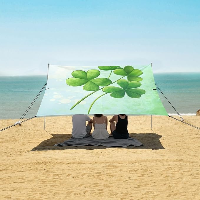 ALAZA St. Patrick's Day Green Clover Leaves Beach Tent Sun Shelter Portable Canopy Sunshade for Outdoor Camping Picnics Backyard Fun 10x9 ft