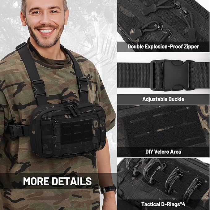 Tactical EDC Chest Bag Utility Molle Chest Rig Pouch with CCW Compartment Adjustable Strap Outdoor Chest Pack