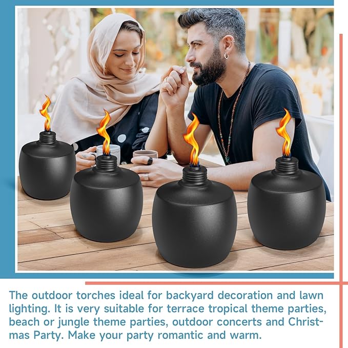 4-Pack Citronella Tabletop Torches 21.5 oz Table Top Torches for Outdoor Metal Oil Burner Candles Garden Torches with Fiberglass Wick for Yard Patio Deck Garden Party Landscape