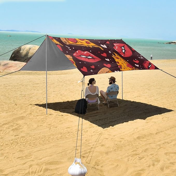 ALAZA Pizza Love Lip Pattern Beach Tent Sun Shelter Portable Canopy Sunshade for Outdoor Camping Picnics Backyard Fun 10x9 ft