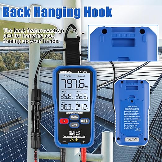Solar MPPT Power Tester for Photovoltaic Modules 1000 W 80 V DC Max 35 A Automatic &amp Manual Power Measurement Voc Isc Vmp Pmax 3.2 LCD with Backlight Portable PV Tester (SK-705)