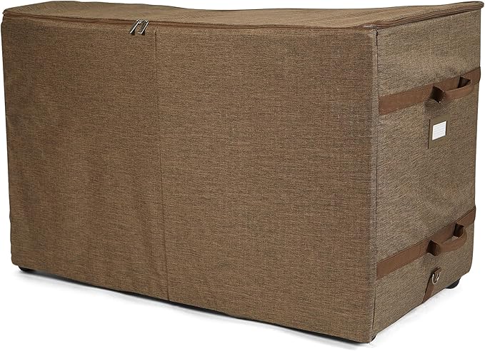 Covermates Keepsakes Rolling Structured Storage Bag Heavy Duty 600D Polyester Wheels for Easy Transport ID Window Dual Zipper Closure Closet Garage Storage Brown Heather
