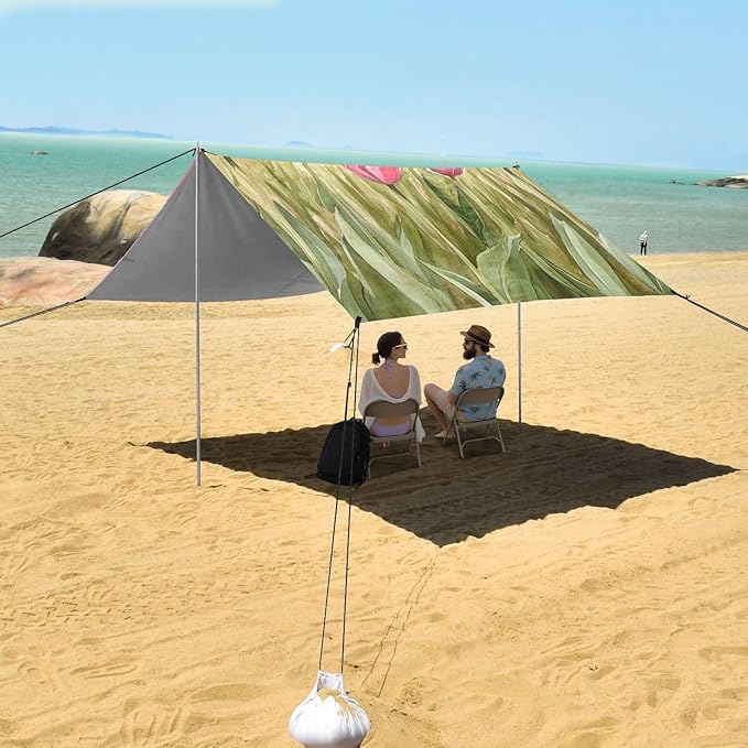 ALAZA A Filed of Pink Tulips Beach Tent Sun Shelter Portable Canopy Sunshade for Outdoor Camping Picnics Backyard Fun 10x9 ft