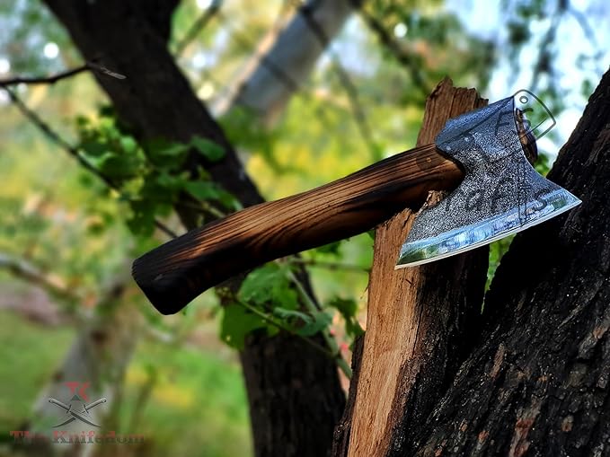 Custom and Handmade Carbon Steel Viking Axe Mini Camping Axe Hand Forged Medieval Dane Ragnar Axe Outdoor Hunting Fist Axe with Leather Sheath FS Crafts AXE004FR