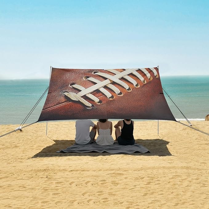 ALAZA Football Close Up Beach Tent Sun Shelter UPF50+ Protection Beach Shade Canopy w/ 4 Sandbags for Outdoor Camping Fishing Backyard Fun Picnic 10x9 ft