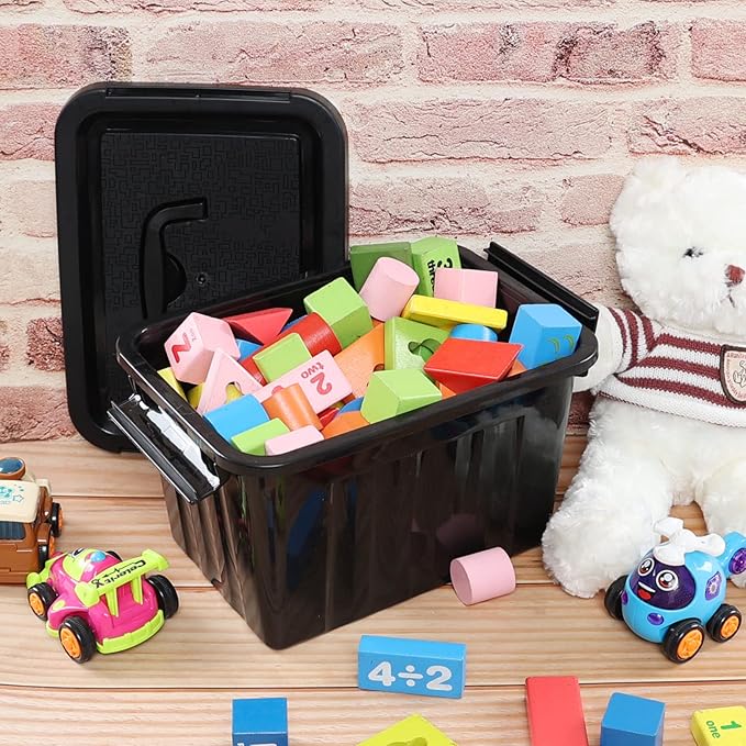 6L Plastic Storage Boxes 6 Pack Black Storage Bins with Lids