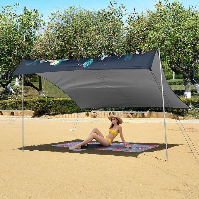 ALAZA Science Instruments Rainbow Beach Tent Sun Shelter UPF50+ Protection Beach Shade Canopy w/ 4 Sandbags for Outdoor Camping Fishing Backyard Fun Picnic 10x9 ft