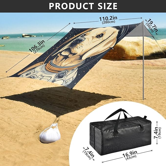ALAZA Astronaut Labrador Space Beach Tent Sun Shelter Portable Canopy Sunshade for Outdoor Camping Picnics Backyard Fun 10x9 ft
