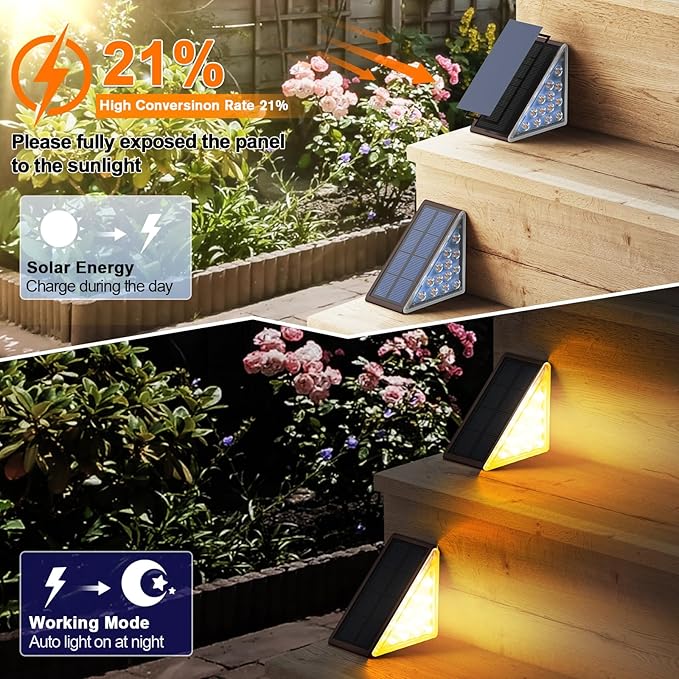 Solar Step Lights for Outside Waterproof IP67 Outdoor Stair Light 6 Pack Solar Stair Lights Outdoor LED Outdoor Step Lights Decor for Deck Front Step Patio Garden