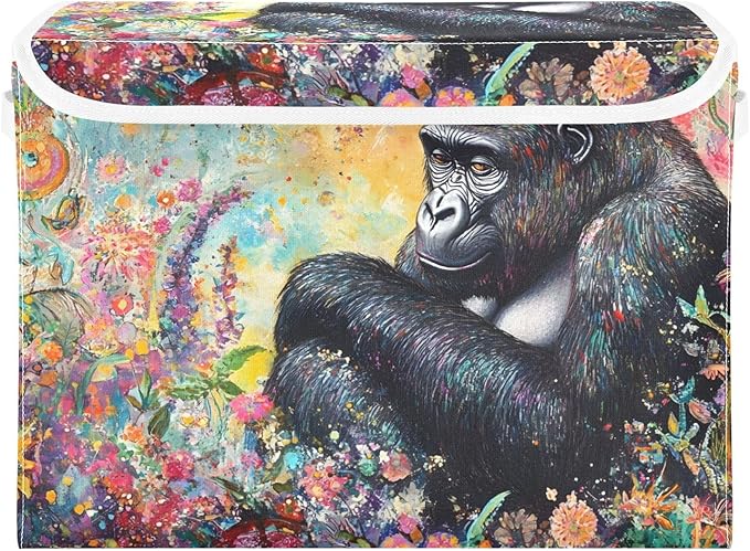 Fantastic Gorilla Storage Cube Bins Basket with Lid Collapsible Flip-top Fabric with Handle for Home Bedroom Closet Office 16.5×12.6×11.8 in