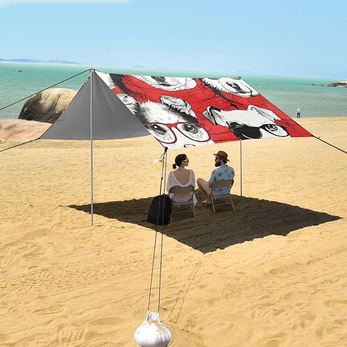 ALAZA Dog Glasses Beach Tent Sun Shelter UPF50+ Protection Beach Shade Canopy w/ 4 Sandbags for Outdoor Camping Fishing Backyard Fun Picnic 10x9 ft