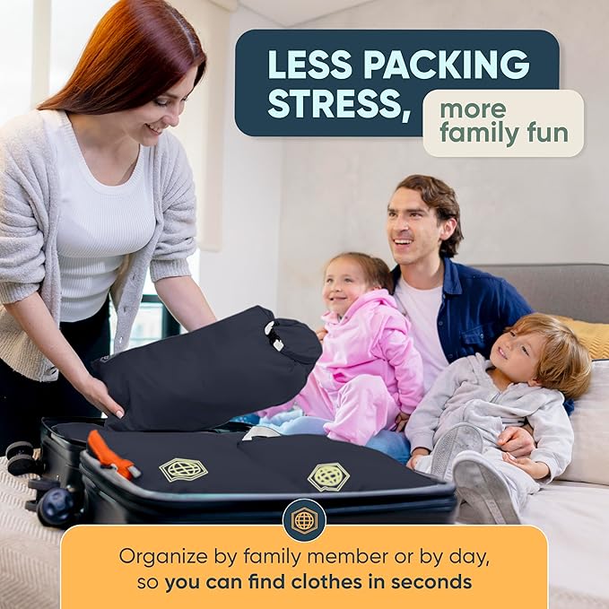 Large Compression Packing Cubes for Travel-Packing Cube Luggage Organizers 7 Piece Set for Checked Luggage-Ultralight Expandable/Compression Bags by TRIPPED Travel Gear (Grey/Orange)