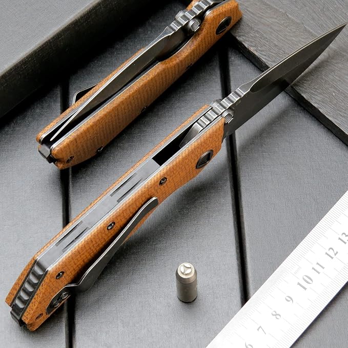 Eafengrow EF335 Folding Knives D2 Blade and Micarta Handle5 inch Closed EDC Pocket Folding Knife with Clip (Micarta Brown)