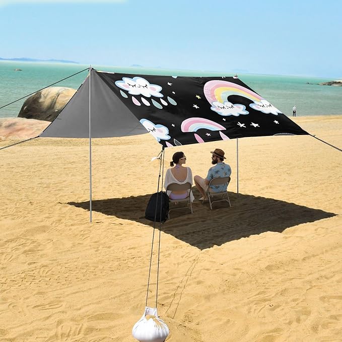 ALAZA Cloud Rainbow Pattern Beach Tent Sun Shelter Portable Canopy Sunshade for Outdoor Camping Picnics Backyard Fun 10x9 ft