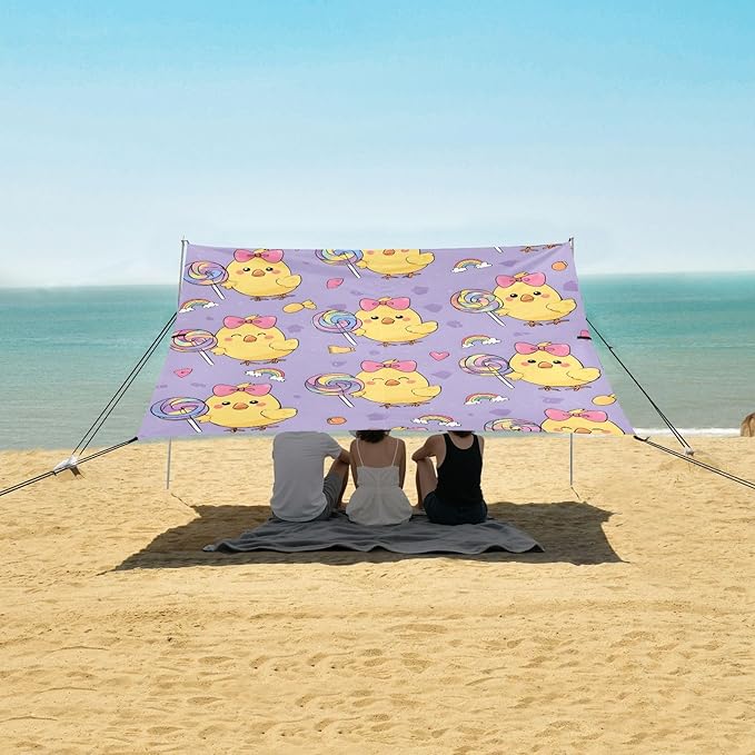 ALAZA Duck Lollipop Beach Tent Sun Shelter UPF50+ Protection Beach Shade Canopy w/ 4 Sandbags for Outdoor Camping Fishing Backyard Fun Picnic 10x9 ft
